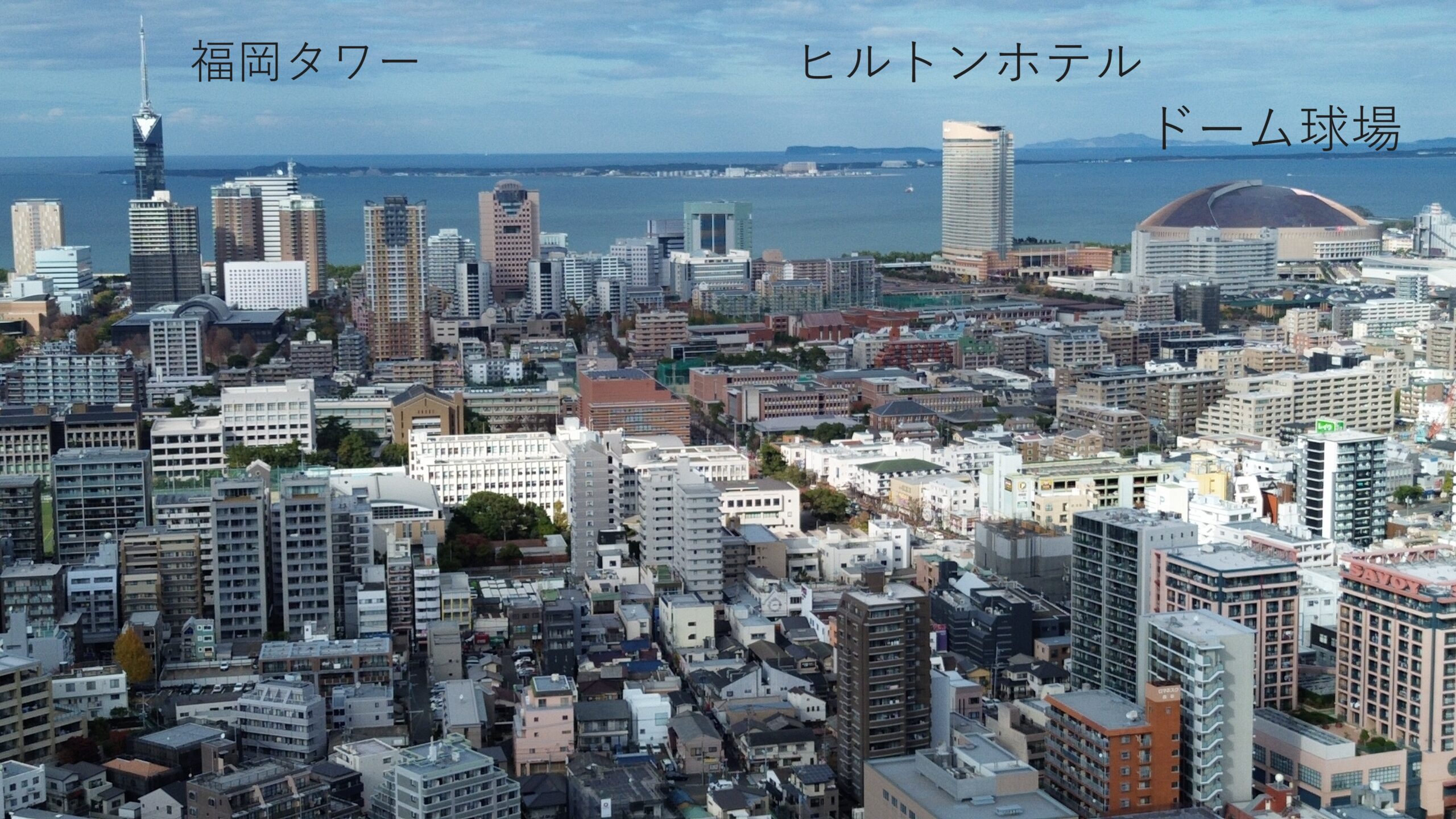 福岡タワー、ヒルトンホテル、ドーム球場
